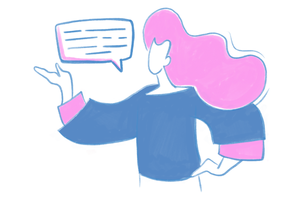 Illustration : un personnage avec une bulle de dialogue